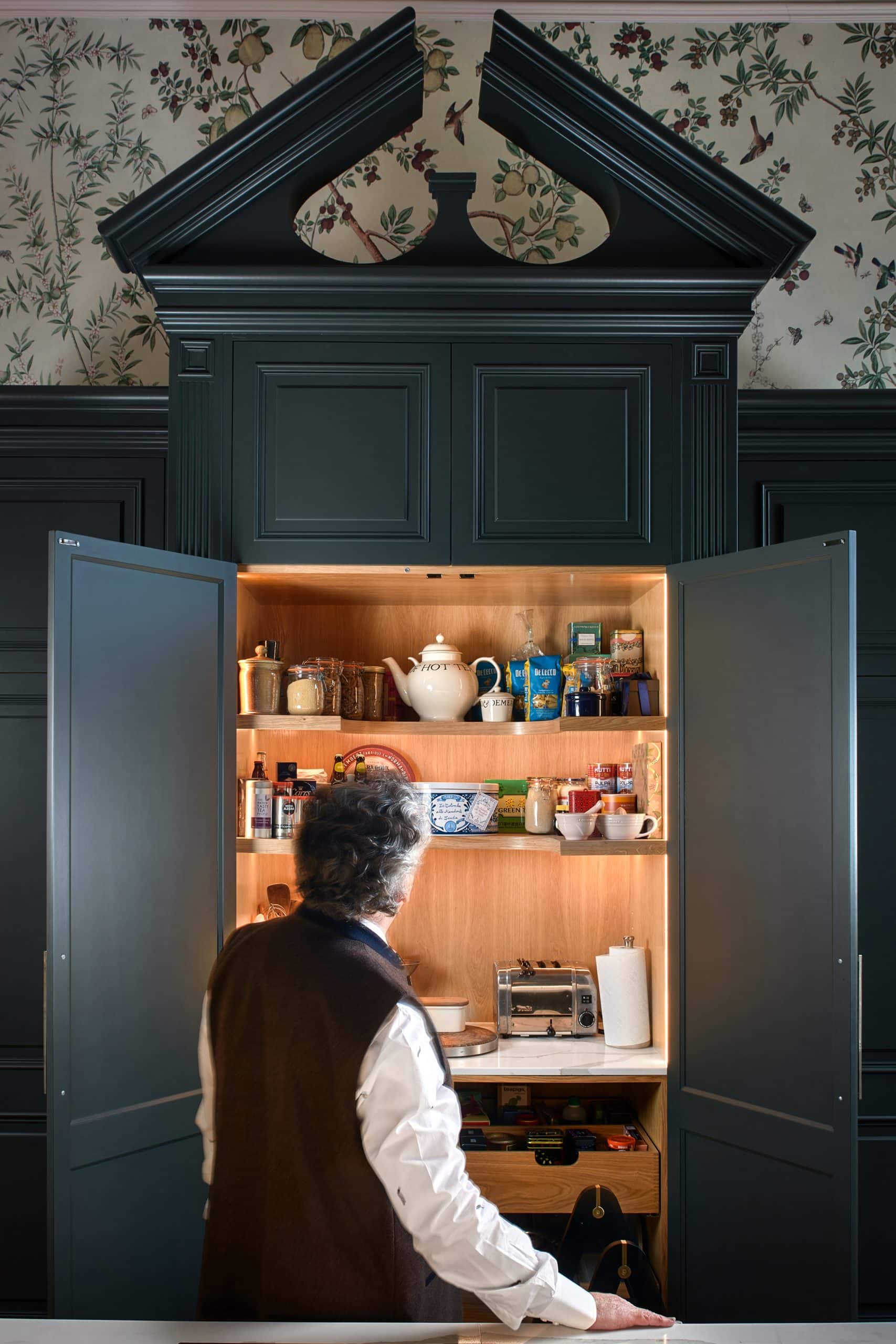 Bespoke larder cupboard with Studio Green farrow & Ball hand-painted doors